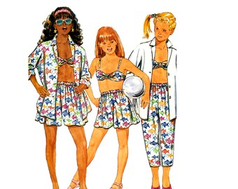 Girls' Bra Top, Shorts,  Pants, and Oversized Blouse Butterick 5621 Vintage Sewing Pattern Size 12