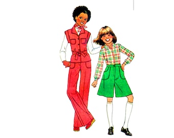 Simplicity 7906 70s Girls' Pants Culottes and Top Sewing Pattern Sizes 7 and 8 UNCUT FACTORY FOLDED