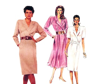 80s Misses' Mock Wrap Dress Pattern McCall's 3379 Vintage Sewing Pattern Size 8 Bust 31-1/2