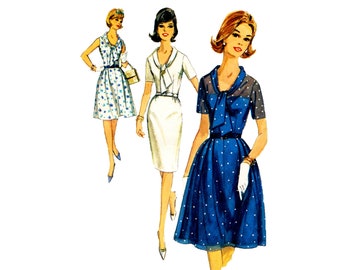 short and 34 length sleeves Size 18 12 Bust 39 Simplicity Pattern 6057 1960/'s One-Piece Dress sized petite women slim gathered skirt