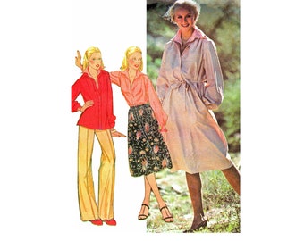 McCall's 6149 Misses Yoked Pullover Belted Dress or Collared Blouse Vintage 70s Sewing Pattern Size 12 UNCUT