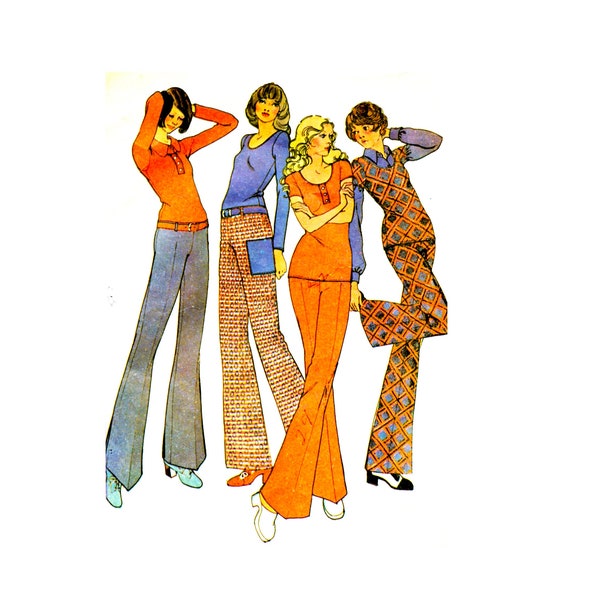 McCall's 3283 Hip Hugger Pants and Scoop Neck Tops 70s Vintage Sewing Pattern Size 14 Bust 36
