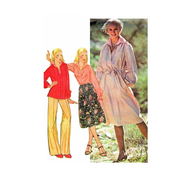 McCall's 6149 Misses Yoked Pullover Belted Dress or Collared Blouse Vintage 70s Sewing Pattern Size 12 UNCUT