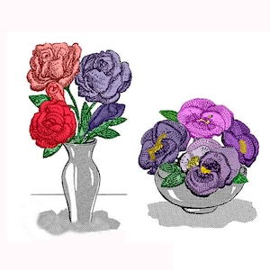 PDF Crochet Pattern Pansy and Rose Flowers  Home Decor Fashion Accessories Vintage