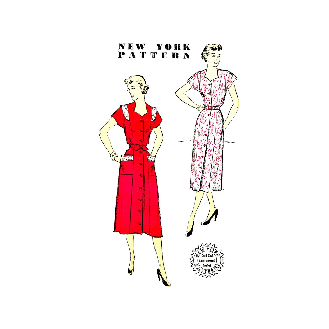 40s New York 784 Sewing Pattern Sweetheart Neck Dress Size 20 Bust 38 ...