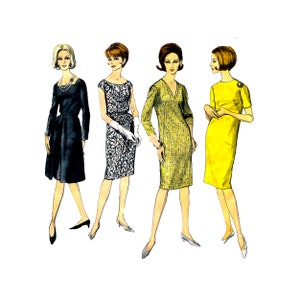 May include: Four women wearing different styles of dresses. The dresses are black, white and black patterned, yellow and plaid. The women are all wearing heels.