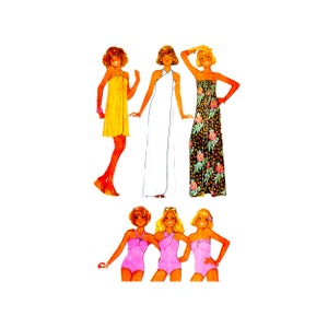 Vintage 70s McCall's 5542, Halter Dress & Swimsuit Sewing Pattern: Size 10 (UNCUT)