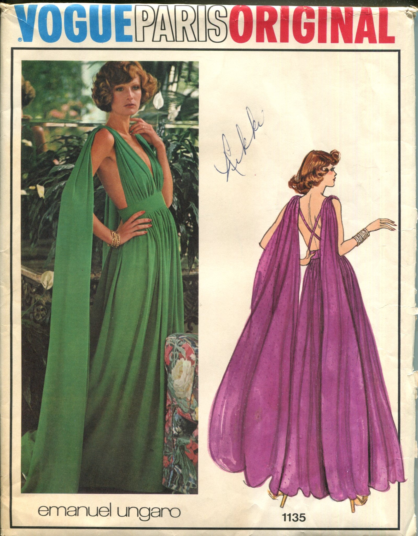 70s Vogue 1135 Emanuel Ungaro Evening Dress Pattern Vintage