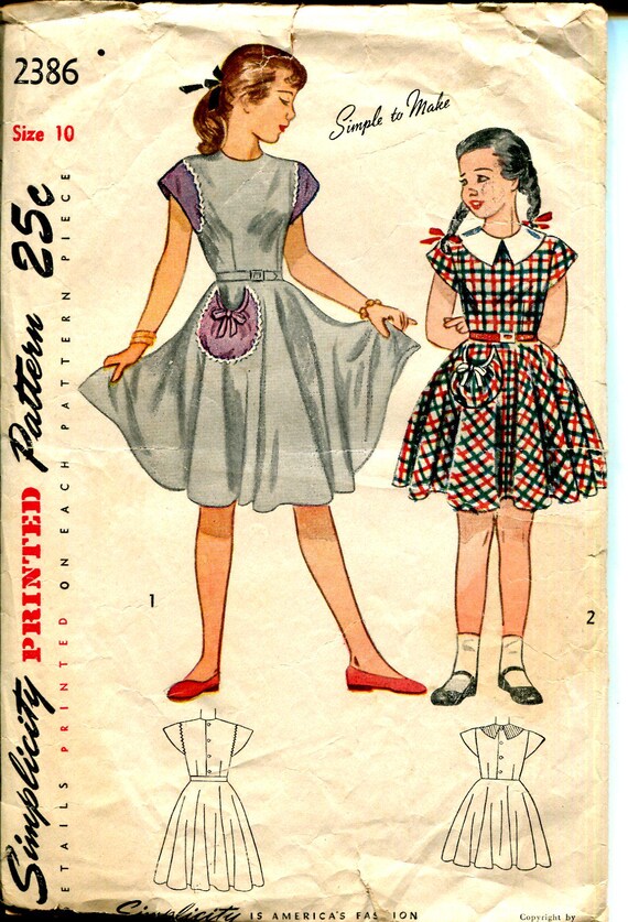 40s Girls' Fit and Flare Dress Sewing Pattern: Simplicity 2386, Size 10 -  Etsy