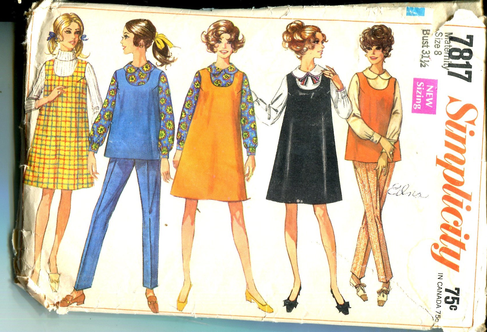 60s Simplicity 7817 Maternity Dress Pants Blouse and Tunic