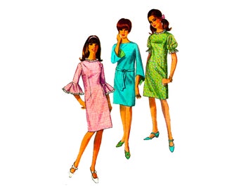 60s Simplicity 7045 Misses' Dress Sleeve Variations Vintage Sewing Pattern Size 10 Bust 31