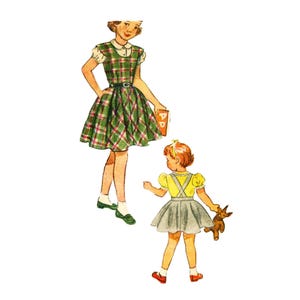 40s Simplicity 2933 Circle Suspender Skirt Vintage Sewing Pattern Jumper and Blouse Size 6