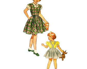 Vintage 40s Simplicity 2933 Circle Suspender Skirt Vintage Sewing Pattern Jumper and Blouse Size 6