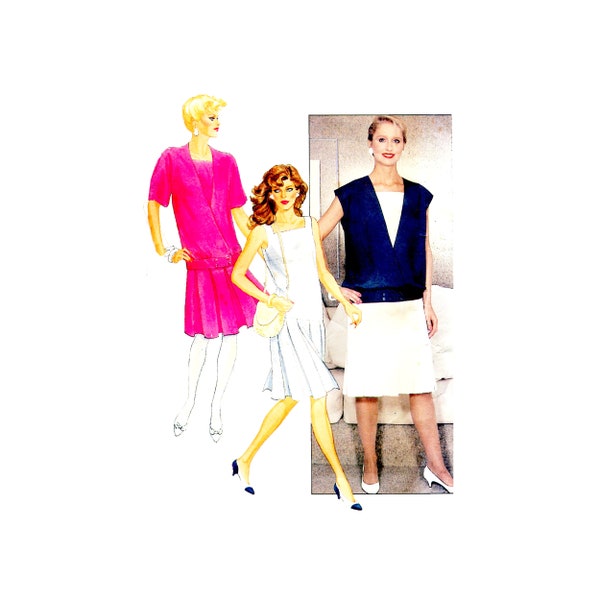 80s Butterick 4906 Dropwaist Dress and Jacket Vintage Sewing Pattern Size 12 UNCUT