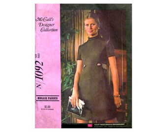 70s McCall's 1092 Mollie Parnis  Designer Dress Standing Bias Collar Size 12 Bust 34