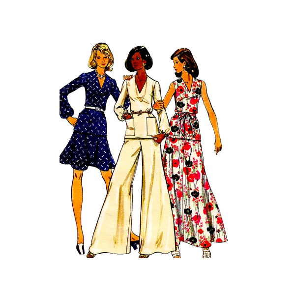 70s Butterick 3092 Top, Skirt and Wide Leg Pants Vintage Sewing Pattern Size 14 UNCUT