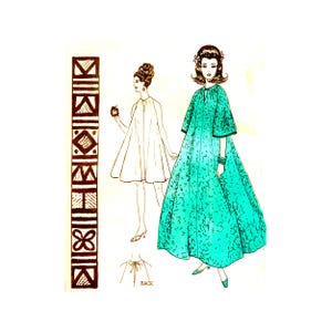 May include: A vintage fashion illustration featuring two women in dresses. One woman is in a white dress, the other in a turquoise floral dress. A vertical brown geometric design is on the left side of the image.
