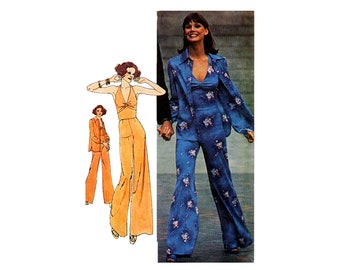 Vintage 70s Halter Top and Palazzo Pants Sewing Pattern, Size 10 (UNCUT)
