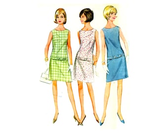 60s McCall's 8650 Low Waisted Dress Vintage Sewing Pattern Size 12 Bust 32