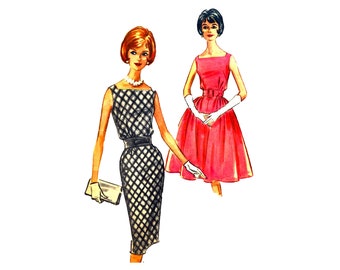 60s McCall's 5846 Mad Men Square Neck Dress 2 Skirts Vintage Sewing Pattern Size 18 Bust 38