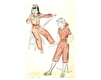 1940s Advance 4825 Girls' Pants, Pedal Pushers, and Blouse Vintage Sewing Pattern Size 6 UNCUT