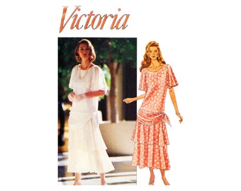 90s Butterick 6830 Draped Dropped Waist Dress Vintage Sewing Pattern Size 12 14 16 UNCUT FF