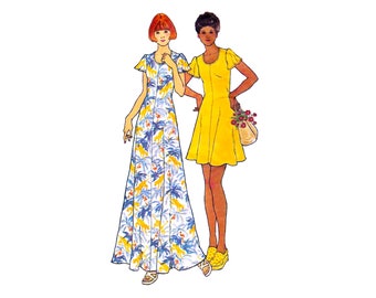 70s Butterick 3578 Fit and Flare Dress 2 Lengths  Vintage Sewing Pattern  Size 7/8 Bust 29