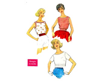 60s Simplicity 34780 Summer Tops Short Sleeves and Sleeveless Vintage Sewing Pattern Size 12 Bust 32