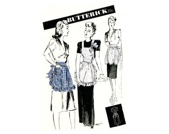 40s Hostess Aprons Pattern Butterick 2813 Vintage Sewing Pattern Size Small 12-14