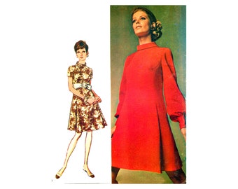 60s Simplicity 8031 Fit and Flare Dress Vintage Sewing Pattern Size 12 Bust 34 UNCUT