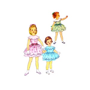 60s Simplicity 3376 Girls&#39; Scalloped Collar Party Dress Vintage Sewing Pattern Size 4