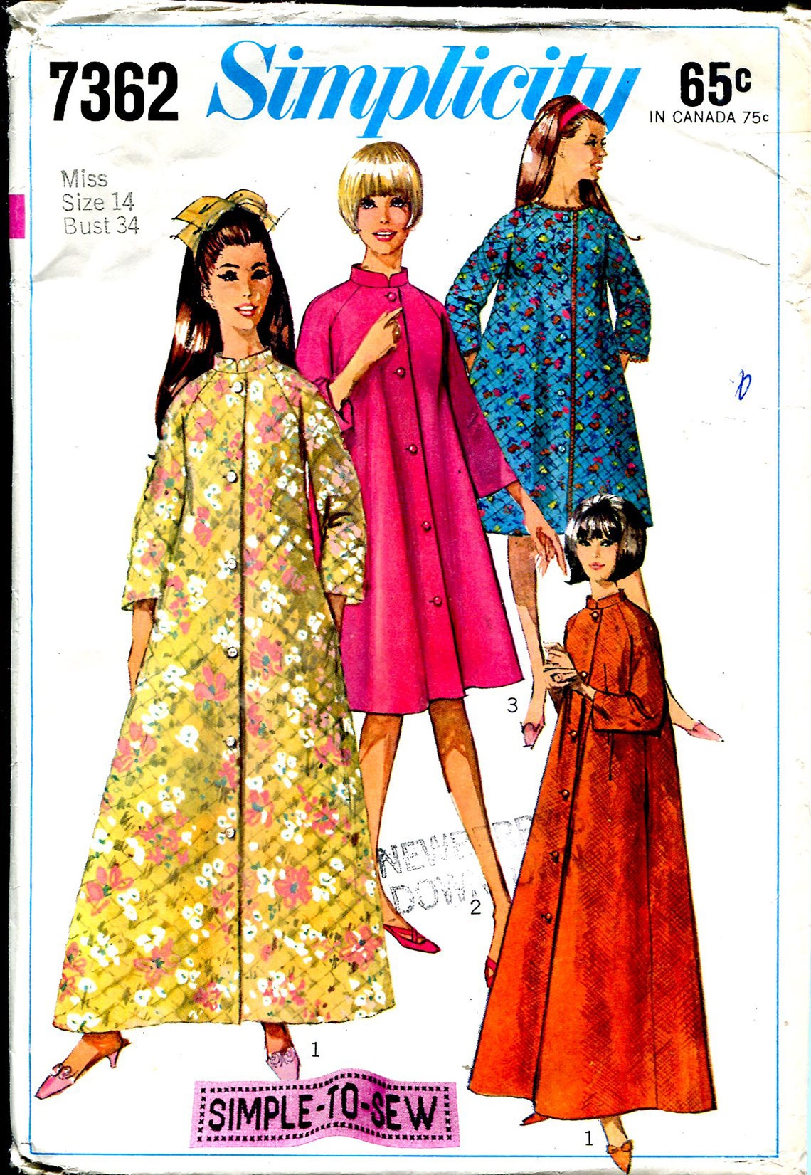 1960s Misses' Bathrobe 2 Lengths Pattern Simplicity 7362 Etsy