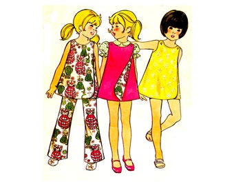 70s Butterick 6164 3-Armhole Wrap Dress Bell Bottom Pants Vintage Sewing Pattern Size 3T