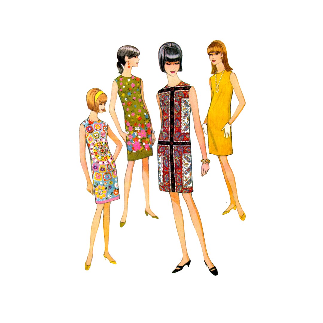 60s Mccall's 8720 Slim Shift Dress Vintage Sewing Pattern Size 16 Bust ...