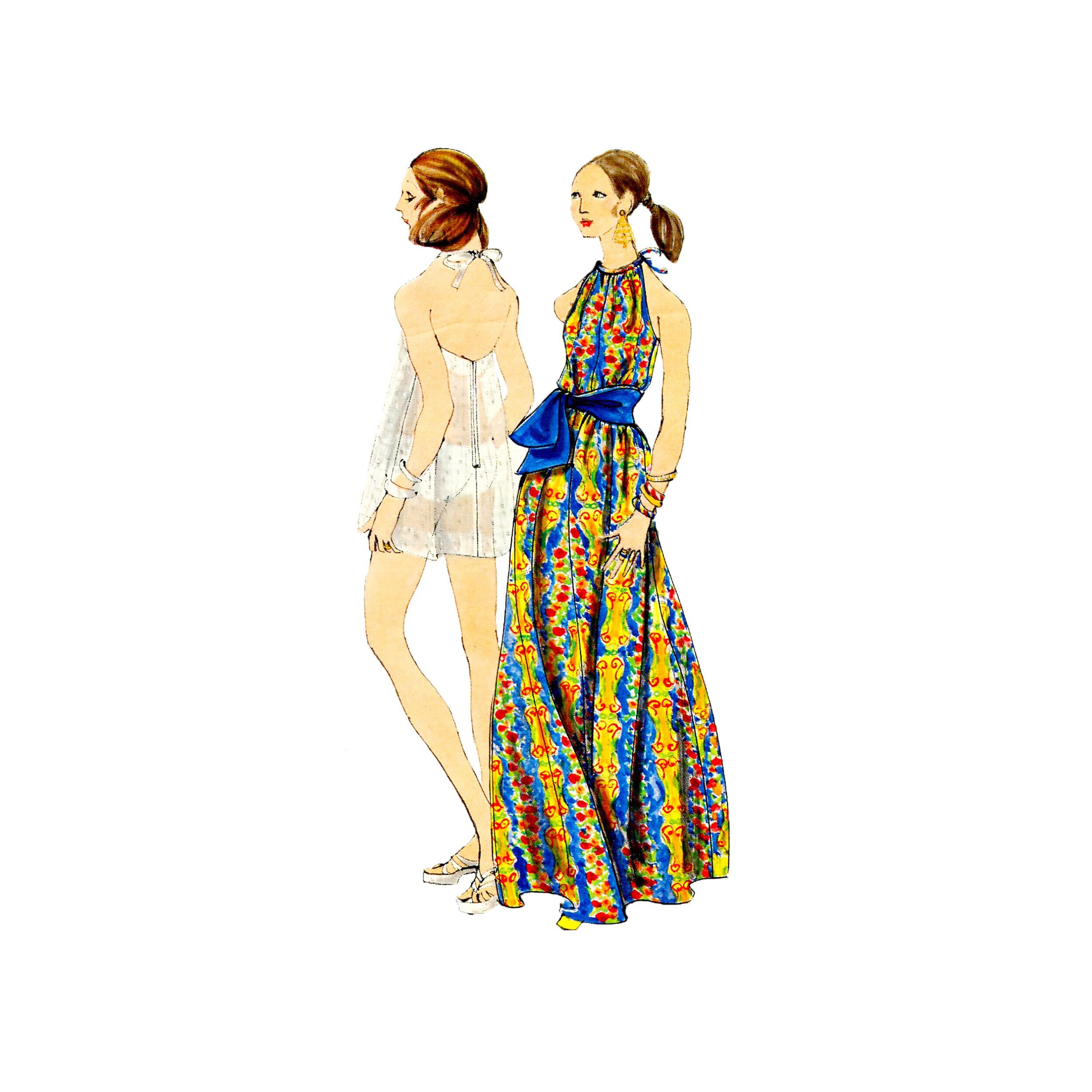 人気ブランド 60s Vogue 7580 Halter Evening Dress or Mini Beach Cover up トップス
