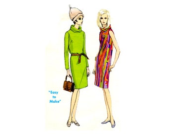 60s Vogue 7141 Cowl Collar Slim Dress Vintage Sewing Pattern Size 14 Bust 34