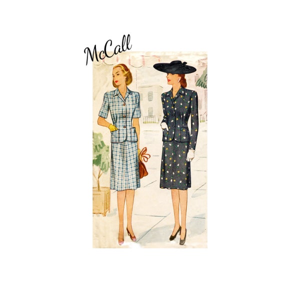 40s McCall 5599 Misses' 2-Piece Suit Vintage Sewing Pattern Size 18 Bust 36  MISSING POCKET