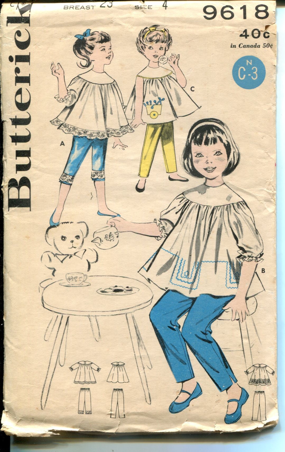 60s Butterick 9618 Smock Top and Pants Vintage Sewing