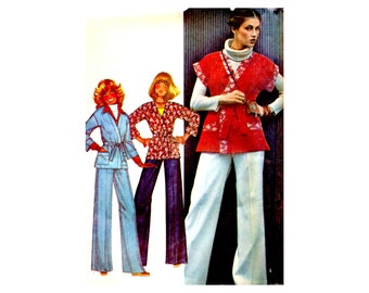 70s McCall's 5404 Wrap Jacket and Wide Leg Pants Vintage Sewing Pattern Size Small 10-12 UNCUT