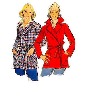 70s Butterick 3914 Misses&#39; Wrap Coat Lined Vintage Sewing Pattern Size 16 Bust 8