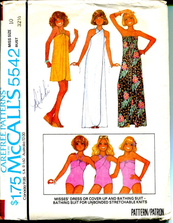 70s Mccall's 5542, Halter Dress & Swimsuit Sewing Pattern: Size 10 (UNCUT)  - Etsy