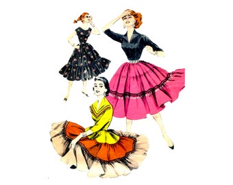 50s Butterick 7212-Tiered Skirt and 3 Blouses Vintage Sewing Pattern Size 18 Bust 36 UNCUT