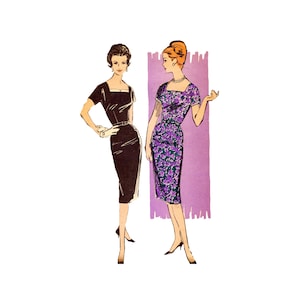 60s Advance 9630 Square Neck Sheath Dress Vintage Sewing Pattern Size 18-1/2 Bust 39