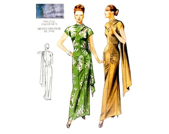 Vintage Vogue 2494 Evening Dress 1940s Close-Fitting with Drape Sewing Pattern Size 6-10 UNCUT