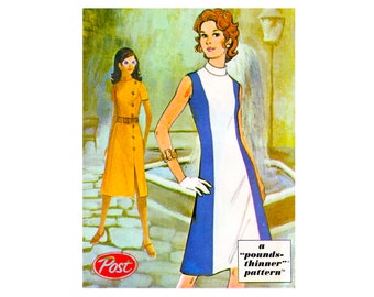 70s  McCall's Post B Misses Princess Seams Color Block Dress Vintage Sewing Pattern Size 14 Bust 36 UNCUT