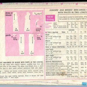 60s Simplicity 7591 Misses' Mini Dress, Shorts, Skinny Pants and Standing Collar Top Vintage Sewing Pattern Size 12 Bust 34 image 3