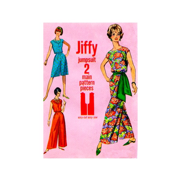 1960s Simplicity 5930 Misses Jiffy Wide Leg Jumpsuit Pattern Two Lengths Womens Vintage Sewing Pattern Size Large 18-20 UNCUT