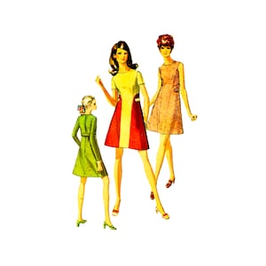 60s Simplicity 8490 High Waisted Color Block Dress Vintage Sewing Pattern Size 8