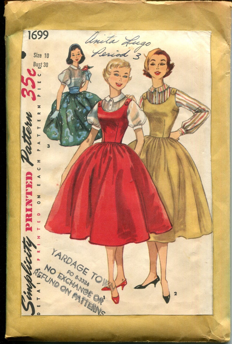 Simplicity 1699 50s Simplicity 1699 Junior Miss Dress Pattern With Blouse Vintage ...