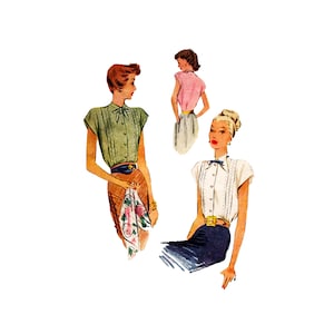 40s McCall 6819 Cap Sleeve Blouses Vintage Sewing Pattern Size 16 Bust 34